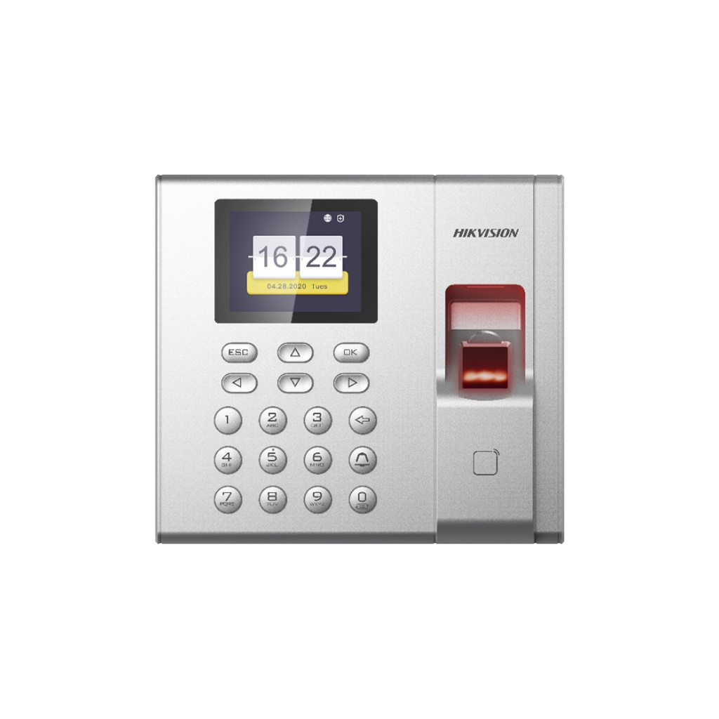 Terminal de Control de Acceso, Lector de Huellas con registro de 10 mil usuarios, 100 mil registros, Pantalla LCD de 2.4&quot;, Lectura de Tarjetas MIFARE, Puerto USB, 12V, marca Hikvision