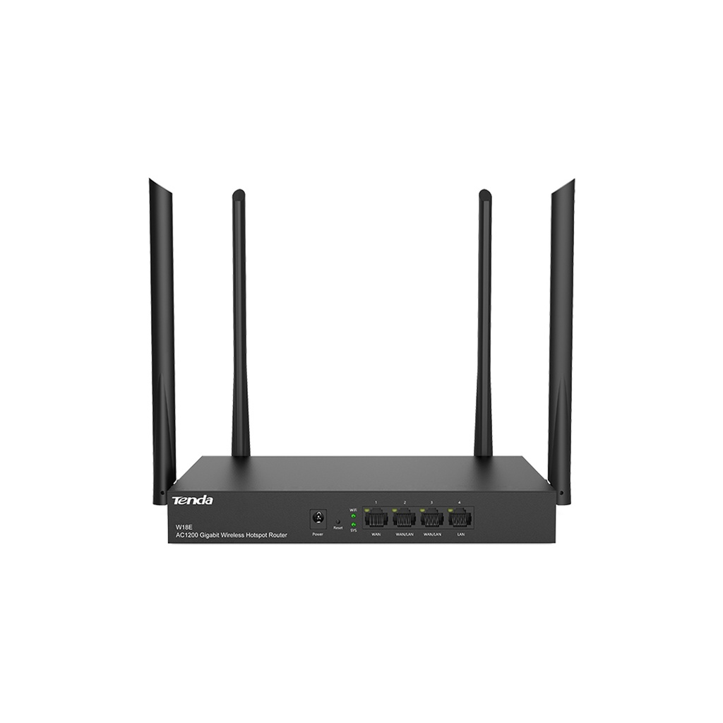 Router multi-WAN para redundancia AC1200, Wi-Fi- doble banda 2.4GHz - 5GHz, puertos: 4*GE (1~3 WAN/1~3 LAN), antenas: 4x5dBi + 4 amplificadores, balanceo de carga y backup, portal cautivo, marca Tenda
