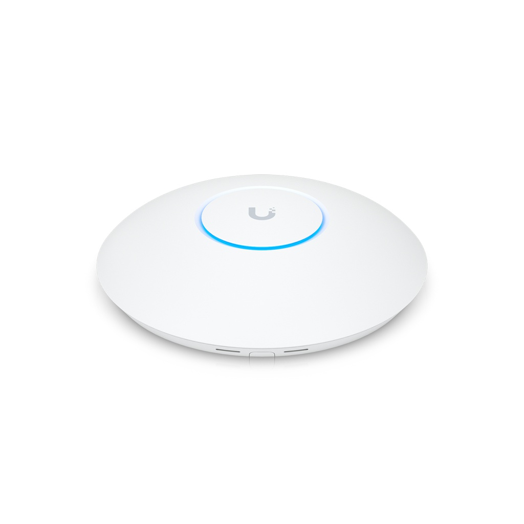Access Point Wi-Fi 7 Unifi Profesional, alto rendimiento, triple banda 2.4, 5 y 6 GHz 6 streams espaciales, Uplink 2.5 Gbps, PoE+, +300 clientes montaje en techo, 140 m², marca Ubiquiti.