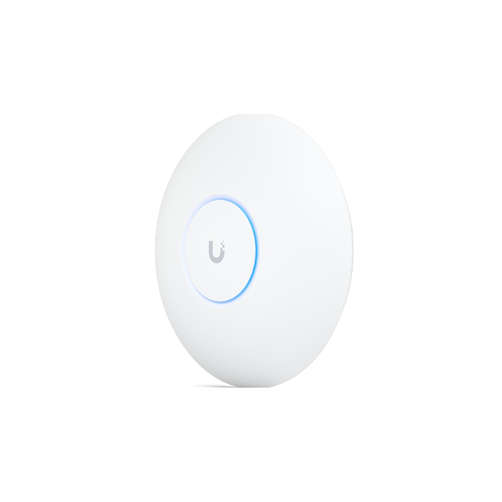 Access Point Wi-Fi 7 Unifi Profesional Max, alto densidad, triple banda 2.4, 5 y 6 GHz 8 streams espaciales, Uplink 2.5 Gbps, PoE+, +500 clientes montaje en techo, 160 m², marca Ubiquiti.