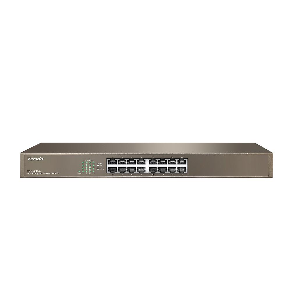 Switch TEG1016G, 16 puertos Gigabit Ethernet, montaje en rack marca Tenda.