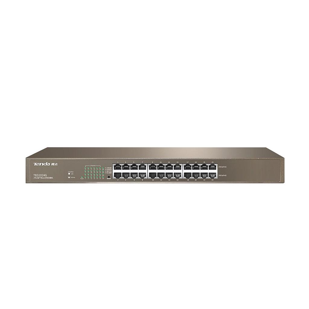 Switch TEG1024D, 24 puertos Gigabit Ethernet, montaje en rack marca Tenda.