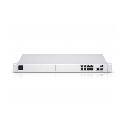 [UDM-Pro] Consola Unifi Dream Machine Pro, todo en uno, incluye: router con funciones de balanceo y failover, 2 puertos WAN(10G SFP+ 1G RJ45), firewall Enterprise, switch con 9 puertos LAN (1 SFP+ 10G, 8 RJ45 1G), NVR con 1 bahía para HD, integra todas las aplicaciones Unifi(network, protect, access y conect), 1U, montaje en Rack, marca Ubiquiti.