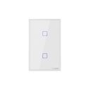 Interruptor de pared inteligente doble T2US2C , botón touch, 100-240VAC, Wi-Fi y RF433MHz, blanco, marca Sonoff.