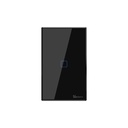 Interruptor de pared inteligente sencillo T3US1C , botón touch, 100-240VAC, Wi-Fi y RF433MHz, negro, marca Sonoff.