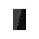 Interruptor de pared inteligente doble T3US2C , botón touch, 100-240VAC, Wi-Fi y RF433MHz, negro, marca Sonoff.