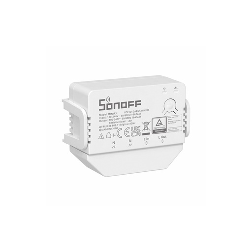 [MINIR3] Interruptor inteligente, 1 circuito MINIR3, compatible con S-MATE, 100-240VAC 20A, eWeLink Remote, Wi-Fi, marca Sonoff.
