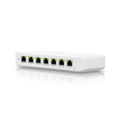 [USW-Ultra-210W] Switch Unifi USW-Ultra-60W, capa2, 8 puertos GbE PoE (1 in y 7 out), 202W con adaptador AC, gestionado con Unifi network, marca Ubiquiti.