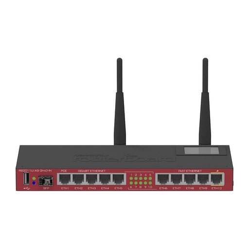 [RB2011UiAS-2HnD-IN] RB2011UiAS-2HnD-IN AP de 2.4GHz, 5x Ethernet, 5x Gigabit Ethernet, SFP Cage, USB, LCD, salida PoE en Eth10, CPU de 600MHz, 128MB RAM, marca Mikrotik