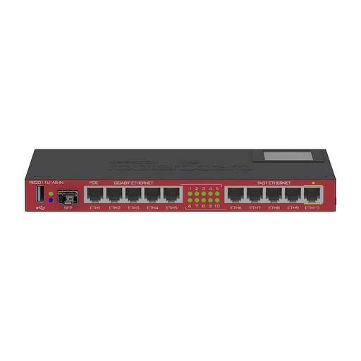 [RB2011UIAS-IN] RB2011UiAS-IN Carcasa metálica de escritorio, 5xEthernet, 5xGigabit Ethernet, USB, LCD, PoE out en el puerto 10, CPU de 600MHz, 128MB RAM, RouterOS L5, marca Mikrotik